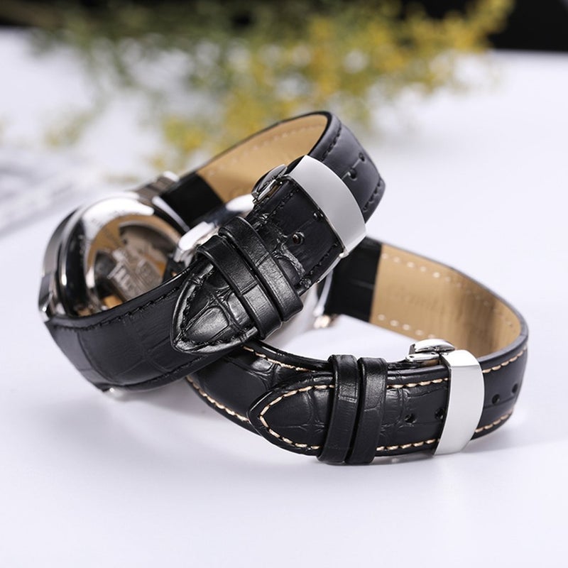 iStrap Leather Watch Band -Alligator Grain Embossed Pattern Calfskin Replacement Strap-Stainless Steel Deployment Buckle with Push Buttons-Bracelet for Men Women-18mm 19mm 20mm 21mm 22mm 24mm - Image 5